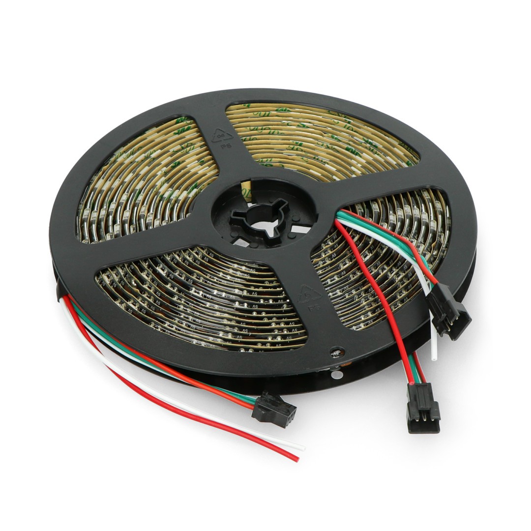 Pasek LED RGB WS2812B - cyfrowy, adresowany - IP65 60 LED/m, 18W/m, 5V - 5m - czarny